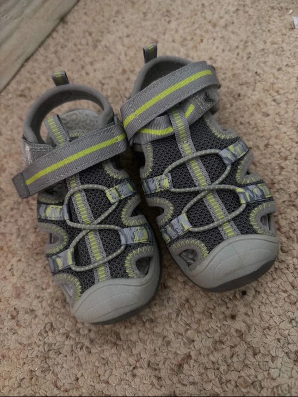 Kids Gray and Lime Closed-Toe Sport Sandals